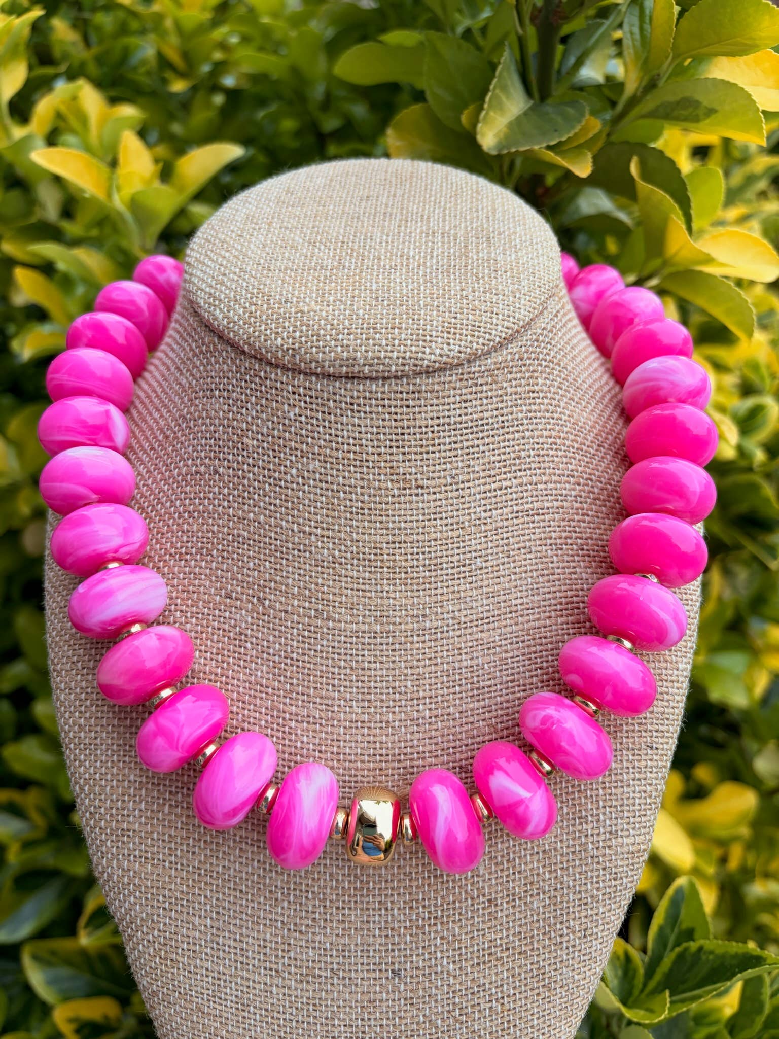Bright Pink Large Rondelle Necklace