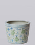 Green and Blue Cranes and Clouds Porcelain Planter