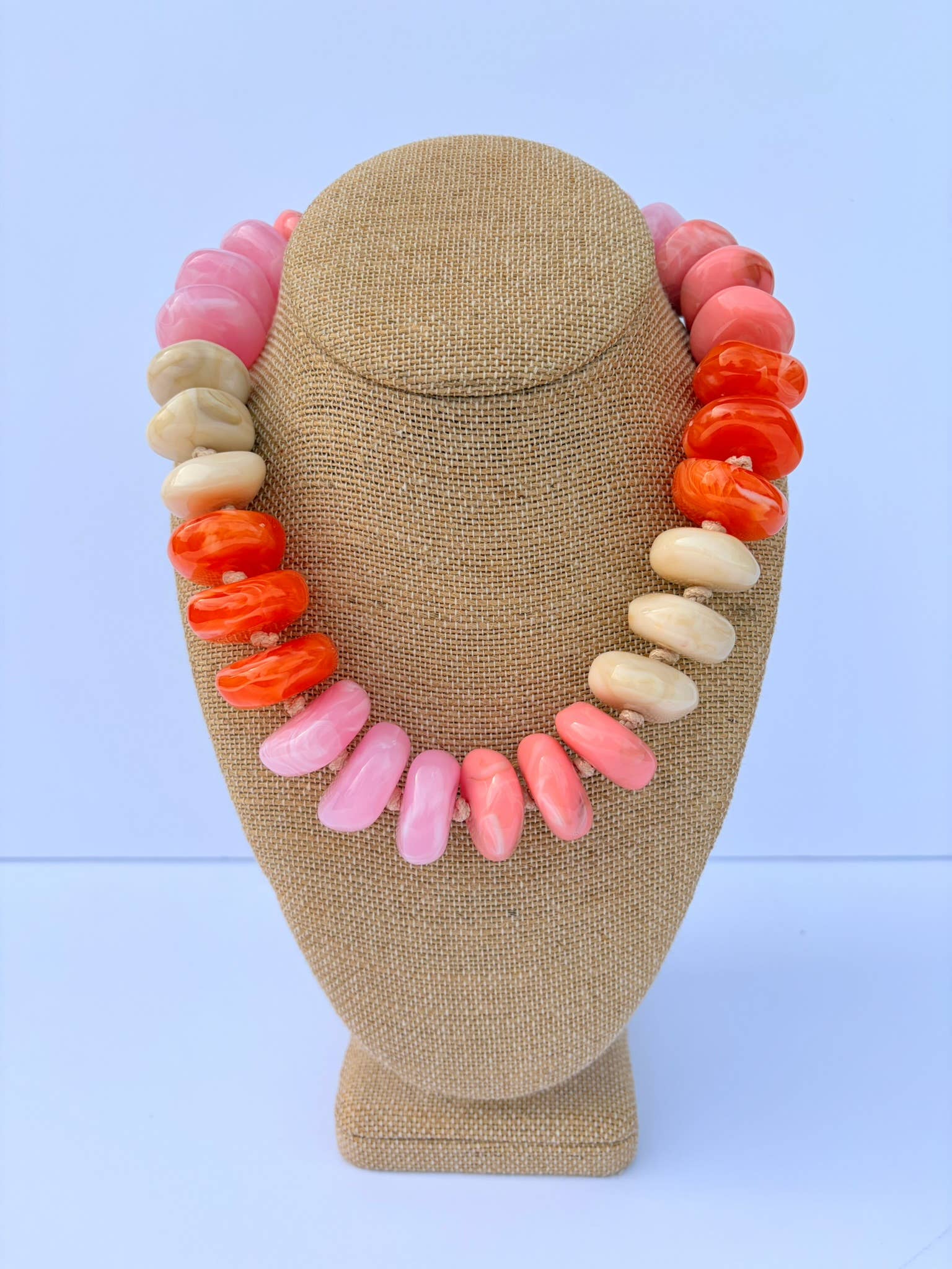 Chunky Pink Orange Combo Beaded Necklace