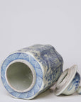 Blue and White Porcelain Golden Pheasant Ribbed Lidded Jar