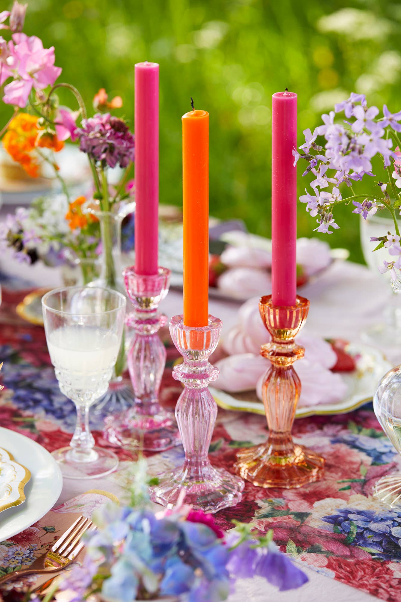 Pink Glass Candlestick Holder - Valentine's Day Décor