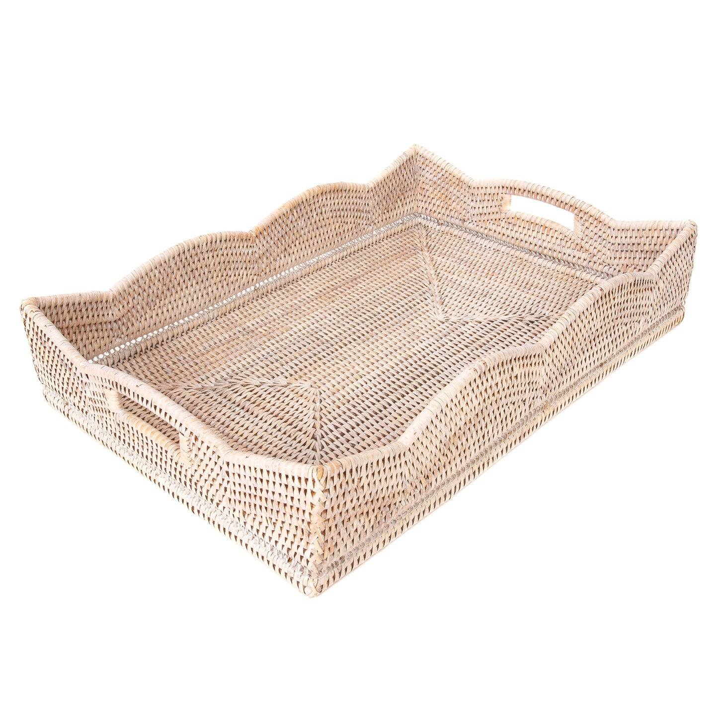 Artifacts Rattan Scallop Collection Rectangular Tray: White Wash