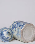 Blue and White Porcelain Golden Pheasant Ribbed Lidded Jar