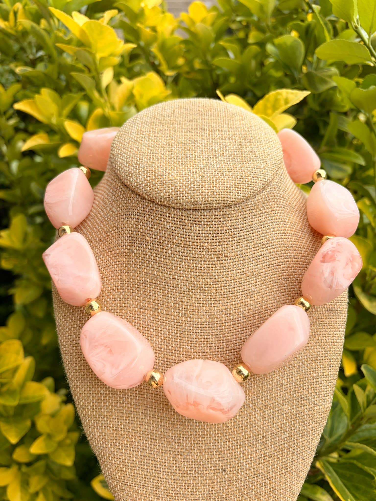 Light Pink Pebble Beaded Necklace  