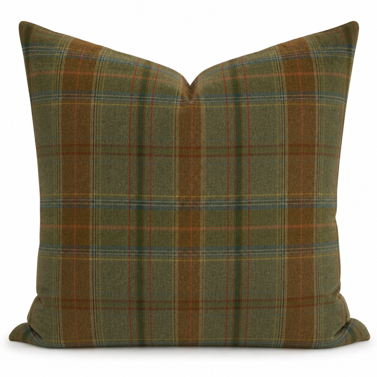 CT: Olive Multi Plaid Pillow, 22x22, includes insert, single