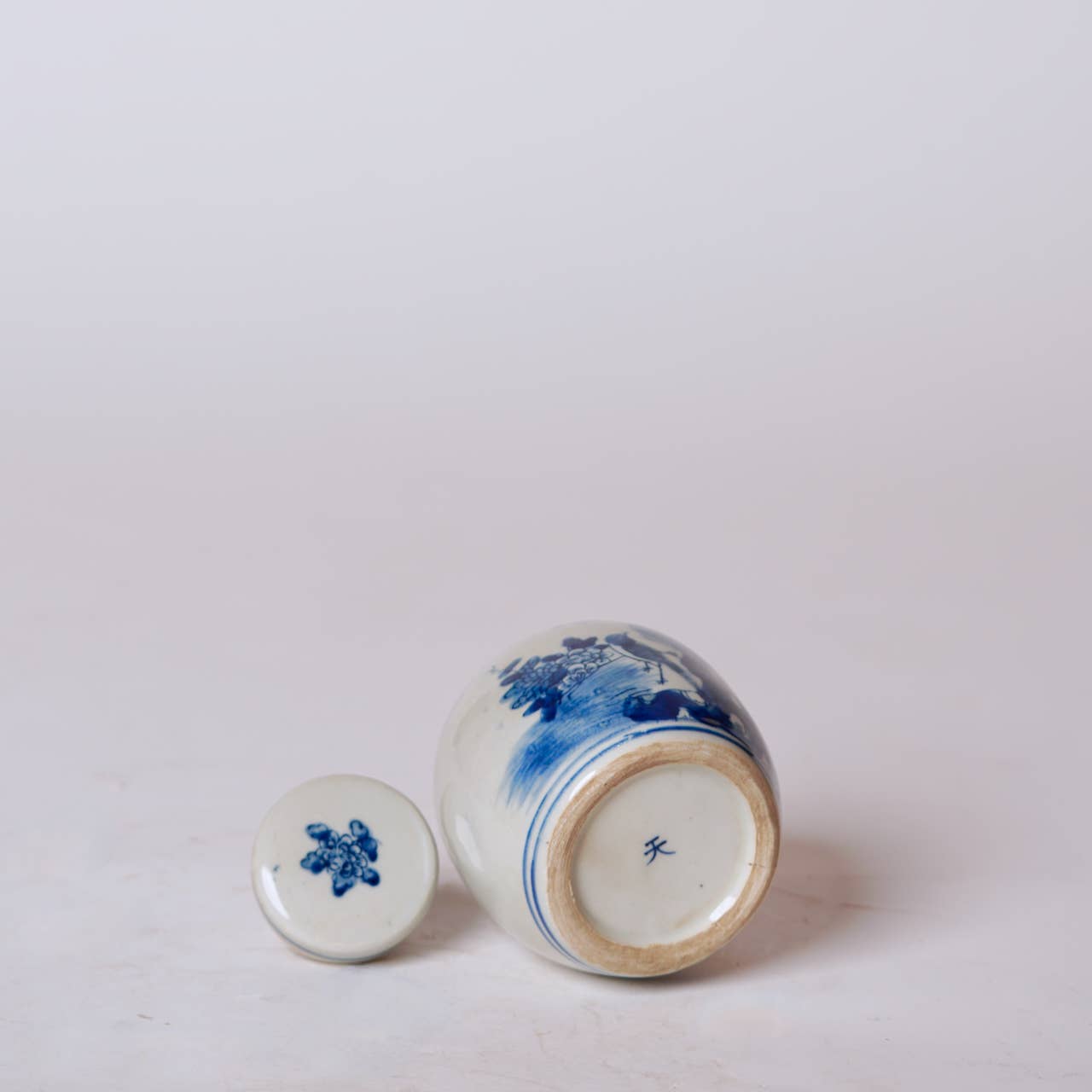 Blue and White Porcelain Mini Peony Floral Round Jar