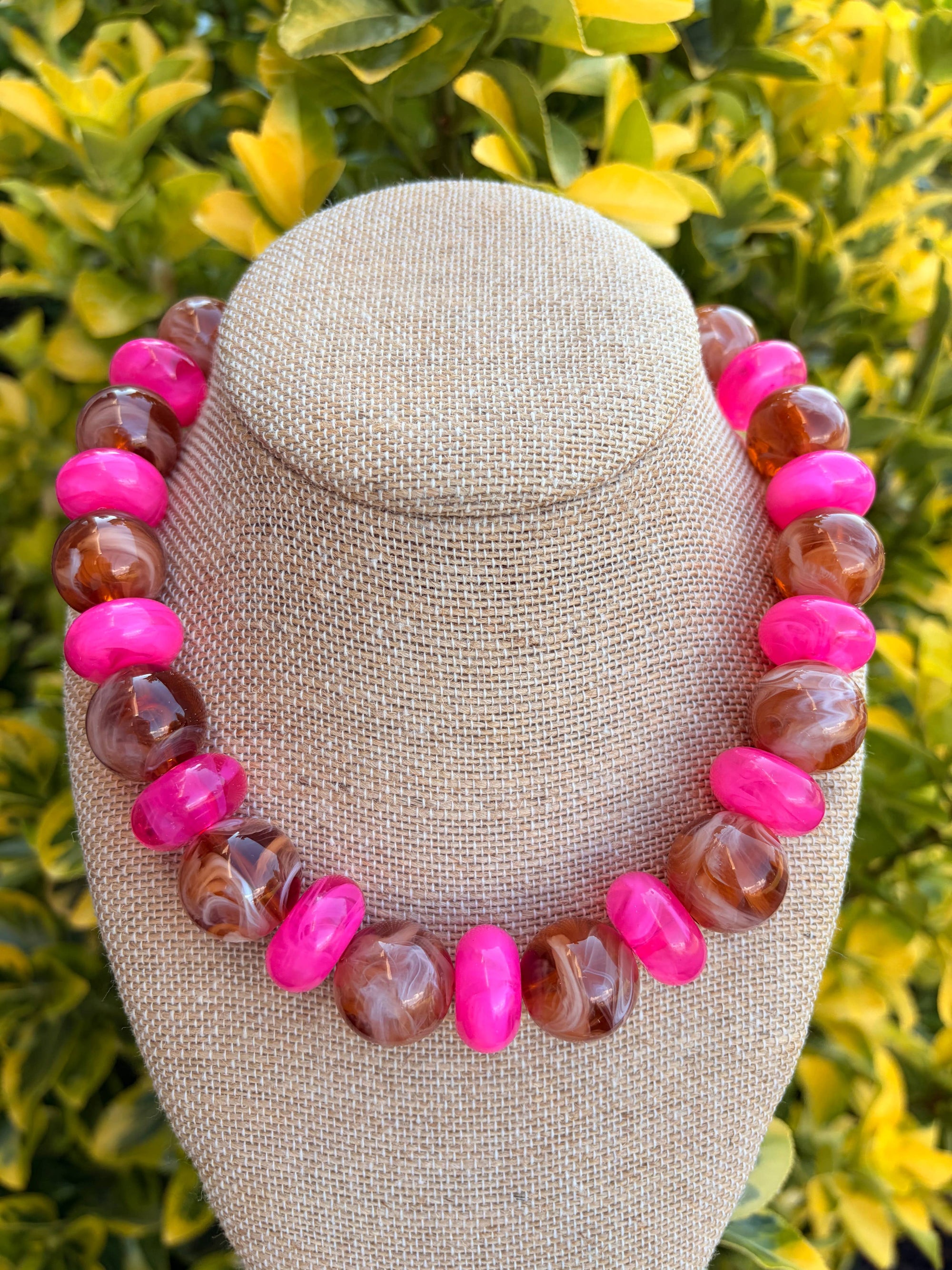 Brown + Pink Bubble Pop Necklace 