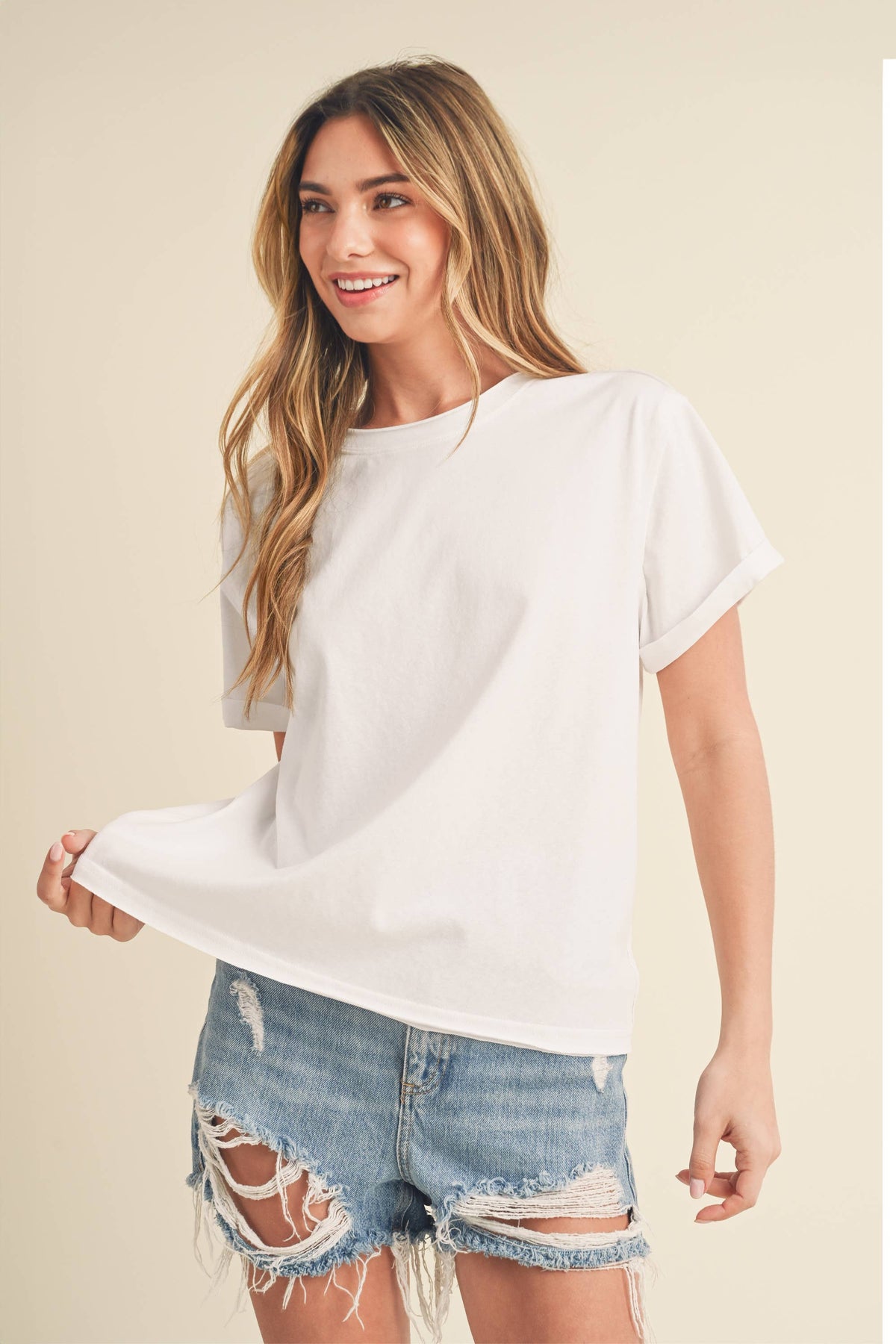 Mali Baby Tee Short Sleeve Top: White