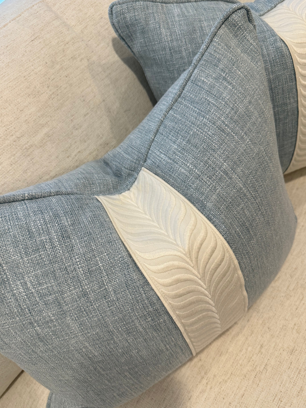 Classic Coastal Blue Lumbar Covers, double sided with self welt and tape, 16x20” for 18x22” inserts