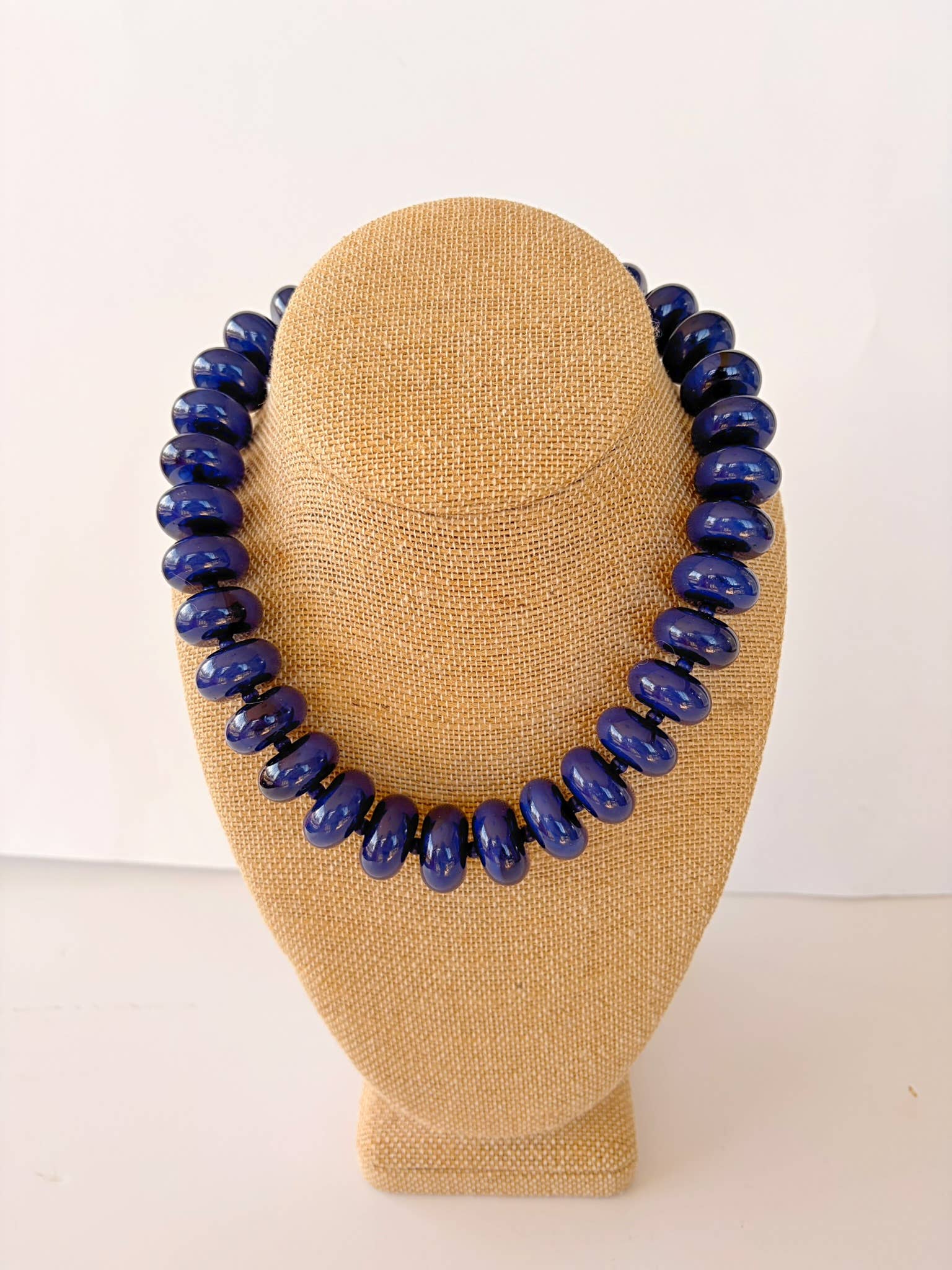 The Rory — Navy Blue Large Rondelle Beaded Necklace 