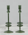 Emerald Glass Candlestick Pair, Medium