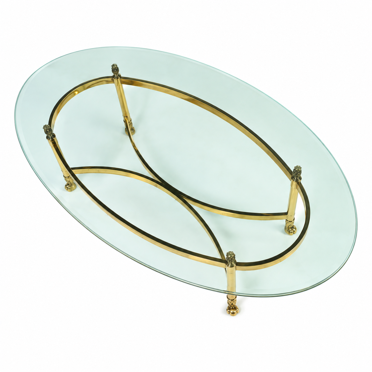 Hollywood Regency Brass and Glass Oval Coffee Table,