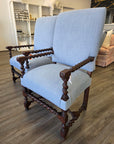 Coming Soon: Newly Reupholstered French Louis XIII Pair of French Twist Fireside Chairs, ft. Crypton Fabric