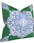 Medallion Pillow Cover in Blue and Green, Thibaut Pillows