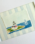 Nantucket Lighthouse Watercolor Painting with Matte Frame: Blue Stripes / 8x10 Frame