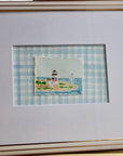Nantucket Lighthouse Watercolor Painting with Matte Frame: Blue Stripes / 8x10 Frame