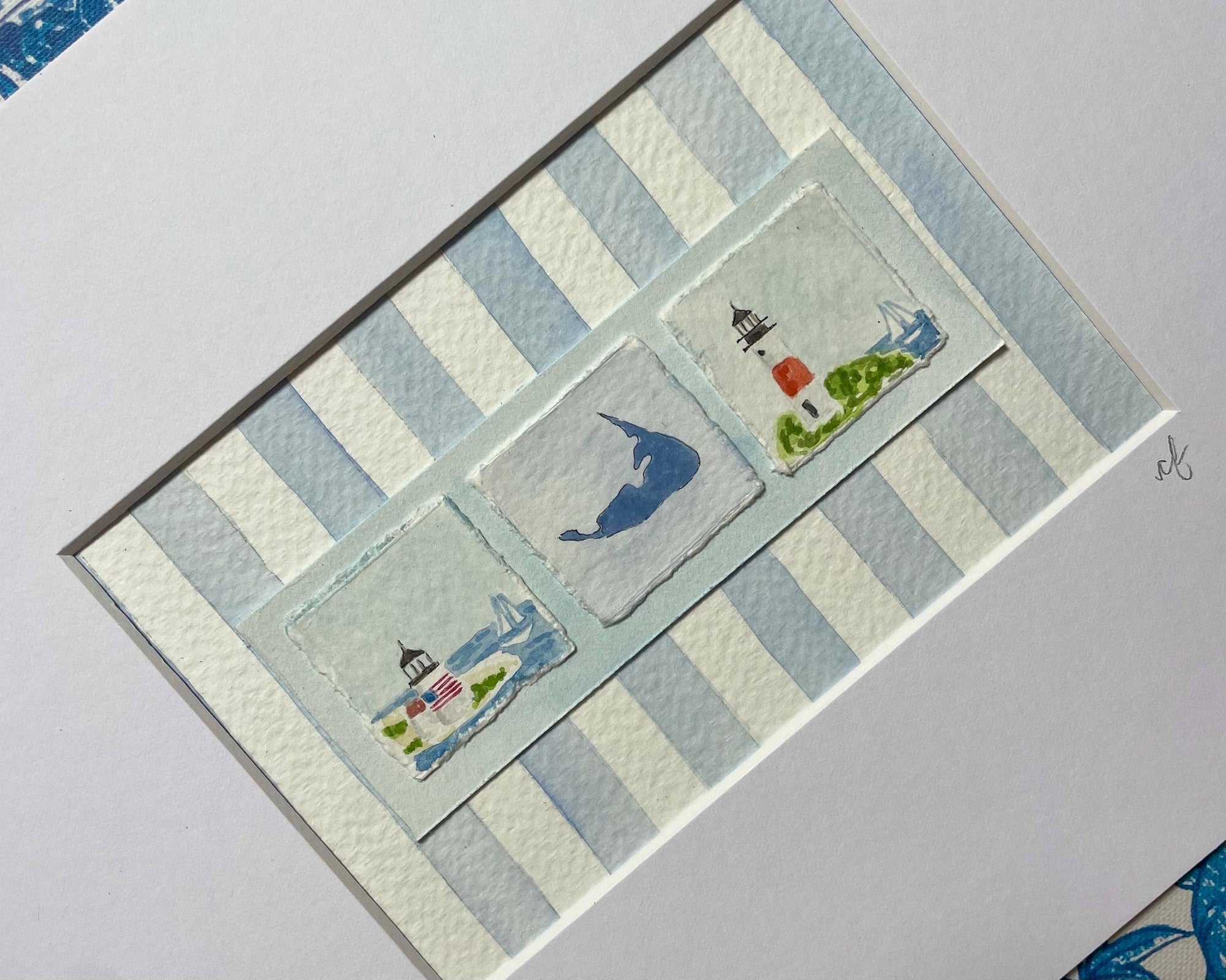 Mini Nantucket Watercolor Paintings, Framed (8 x 10): American Flag