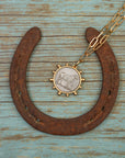 Horse Coin Pendant on Matte Gold Paperclip Chain Necklace