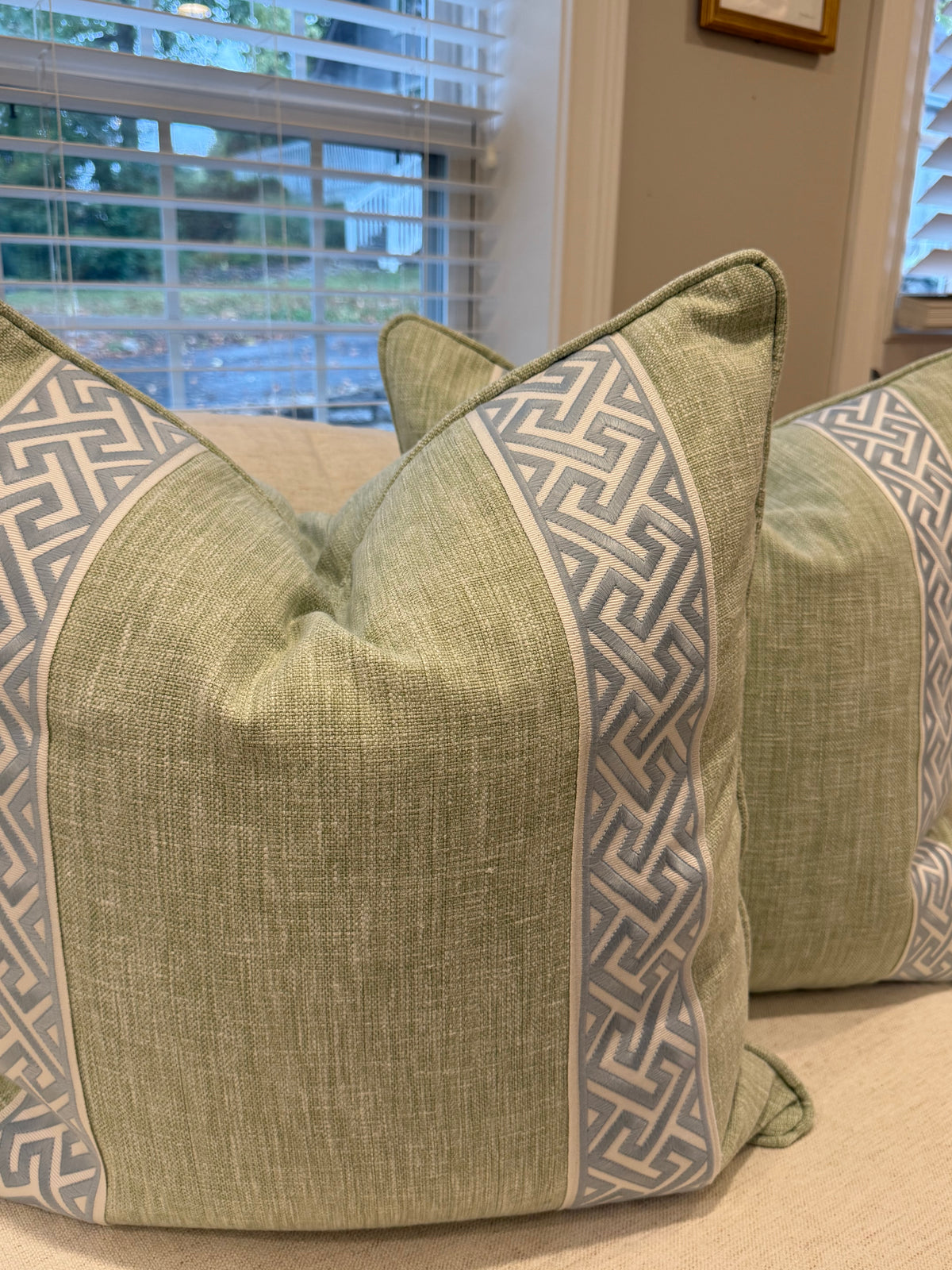 Pair of Leaf Green Covers, double sided with self welt and double tape, 22” for 24” inserts