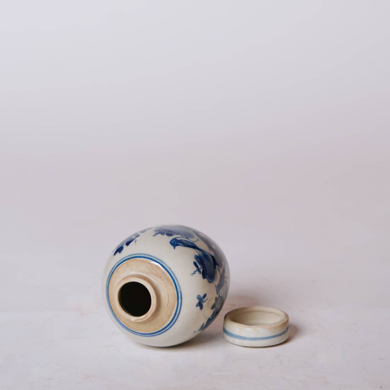 Blue and White Porcelain Mini Peony Floral Round Jar