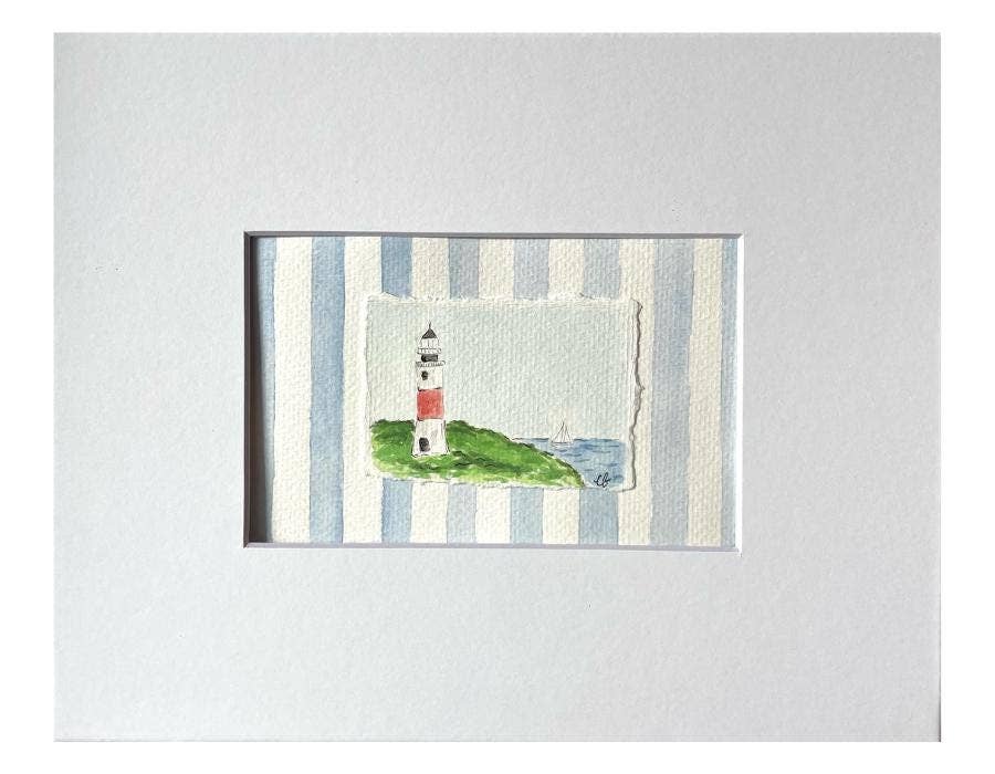 Nantucket Sankaty Lighthouse Watercolor Painting, Framed