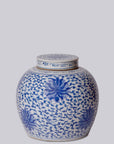 Blue and White Porcelain Scrolling Lotus Round Lidded Jar