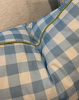 Set of 3 Covers, Blue and White Check, double sided with green welt, 22” for 24” inserts