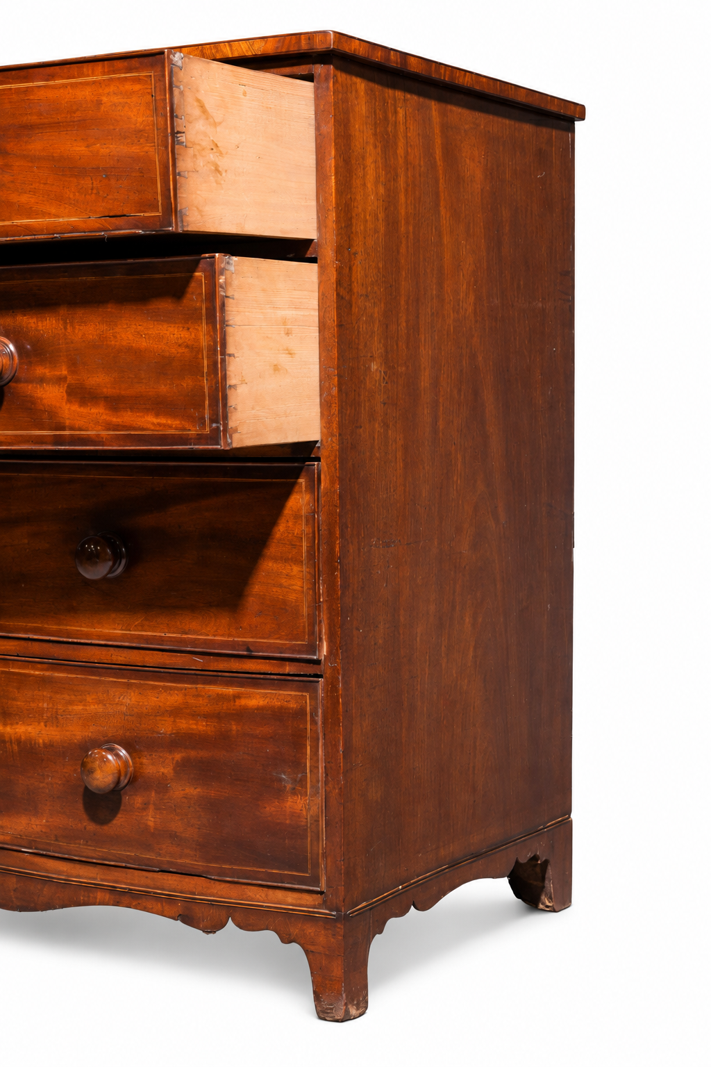 Antique English Mahogany Bowfront Chest, 43.5 in tall x 45.5 x 25.5, Shipping TBD