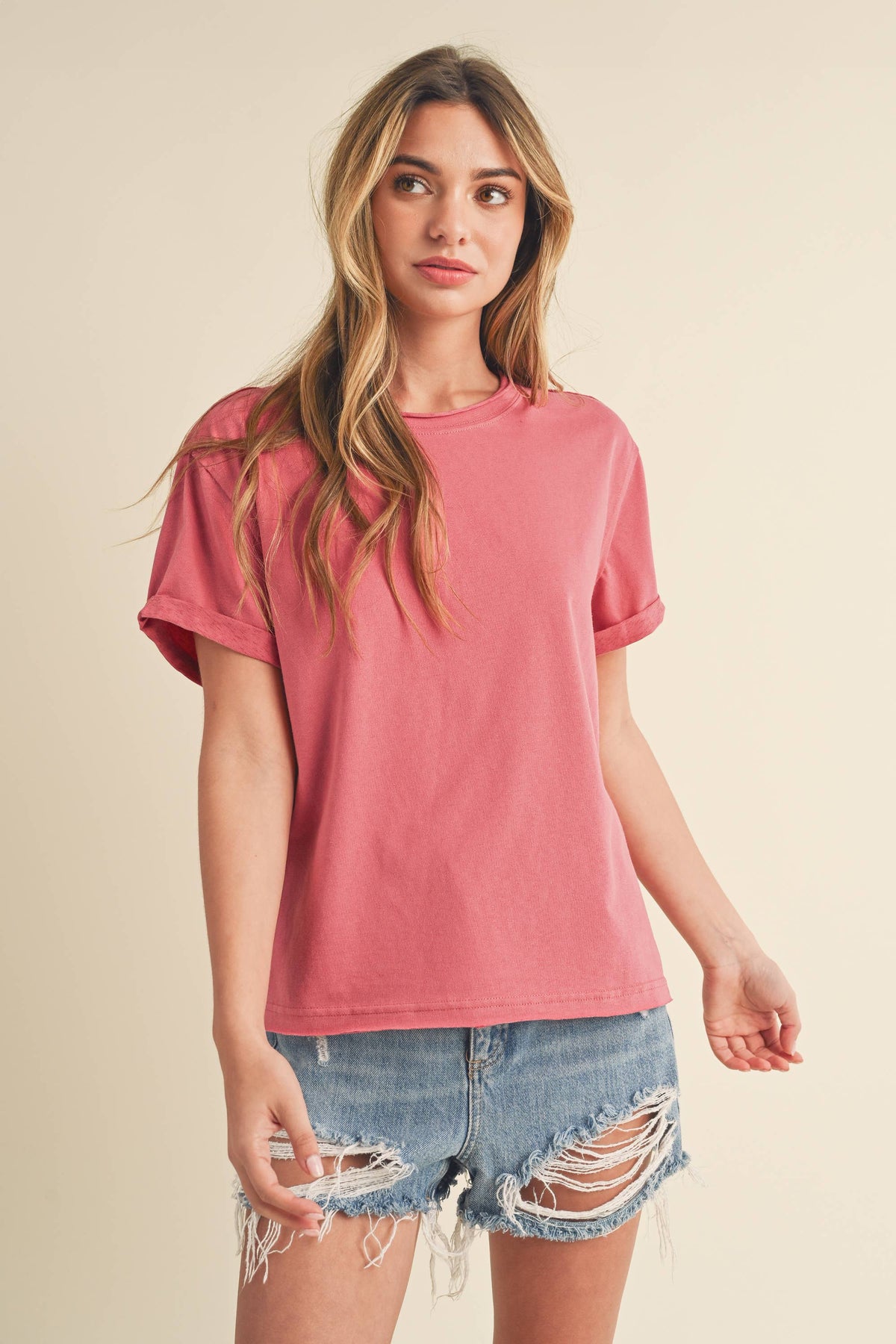 Mali Baby Tee Short Sleeve Top: Rose