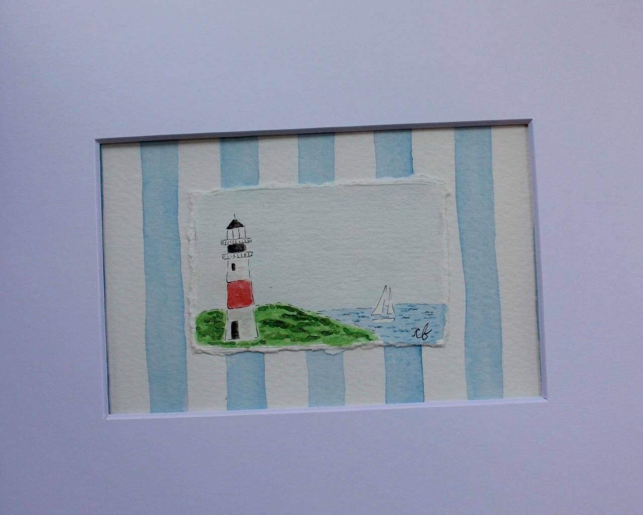 Nantucket Sankaty Lighthouse Watercolor Painting, Framed