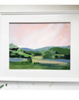 Stockbridge, Late Summer, Pink Landscape Painting, Framed