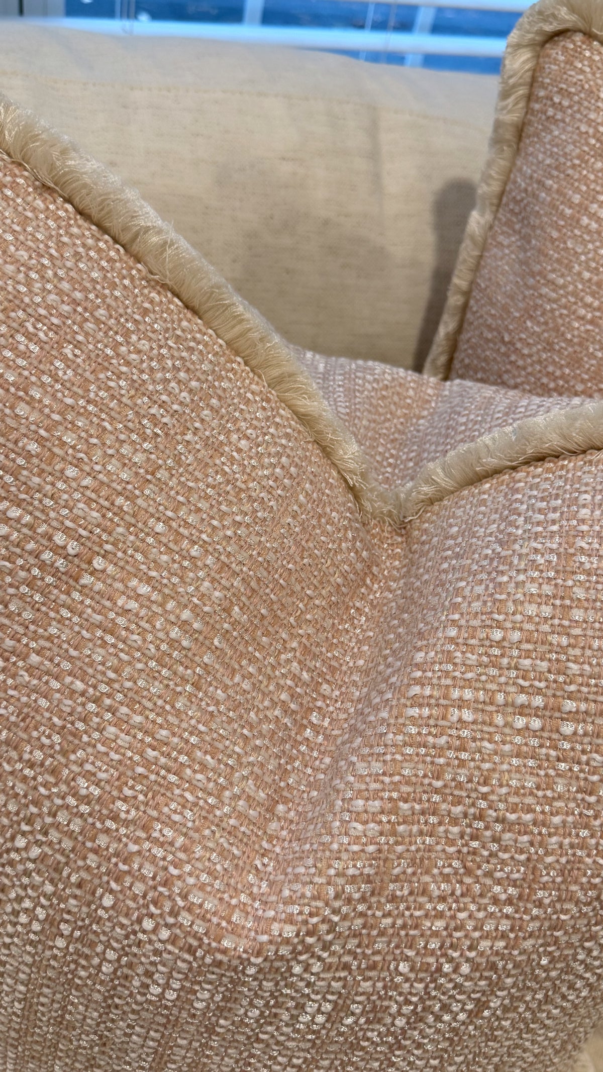 Pair of Ballet Tweed Covers, double sided with fringe, 22” for 24” inserts