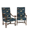 Pair of French Floral Upholstered Fireside Arm Chairs - to be reupholstered, price dependent on fabric selection (examples included)