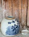 Blue & White Porcelain Bird & Flower Med. Round Storage Jar