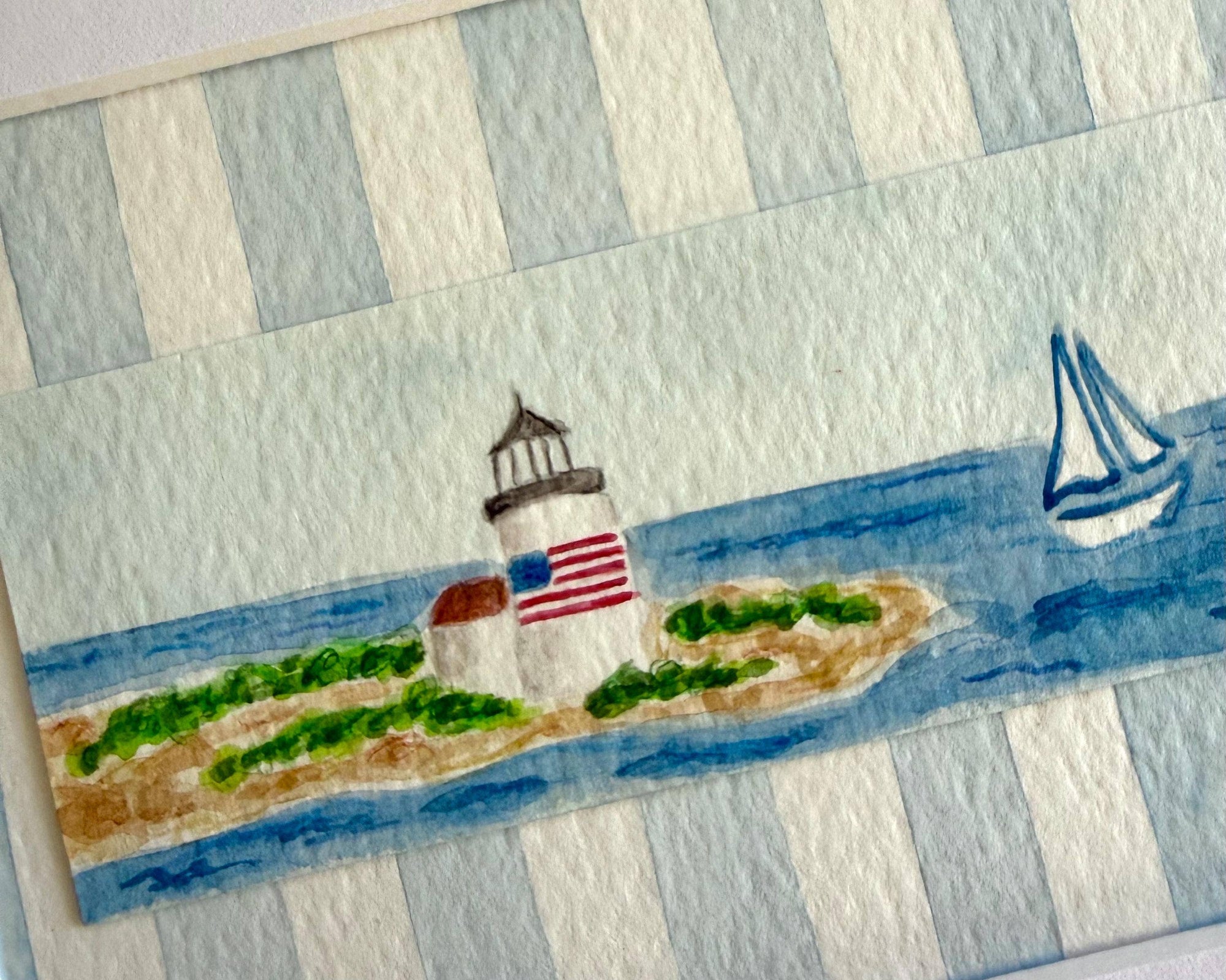 Nantucket Lighthouse Watercolor Painting
