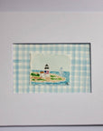 Nantucket Lighthouse Watercolor Painting with Matte Frame: Blue Stripes / 8x10 Frame