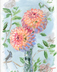 Best Buds: two peach dahlias in crystal vase (No. 503) - 5 x 7 acrylic painting on canvas