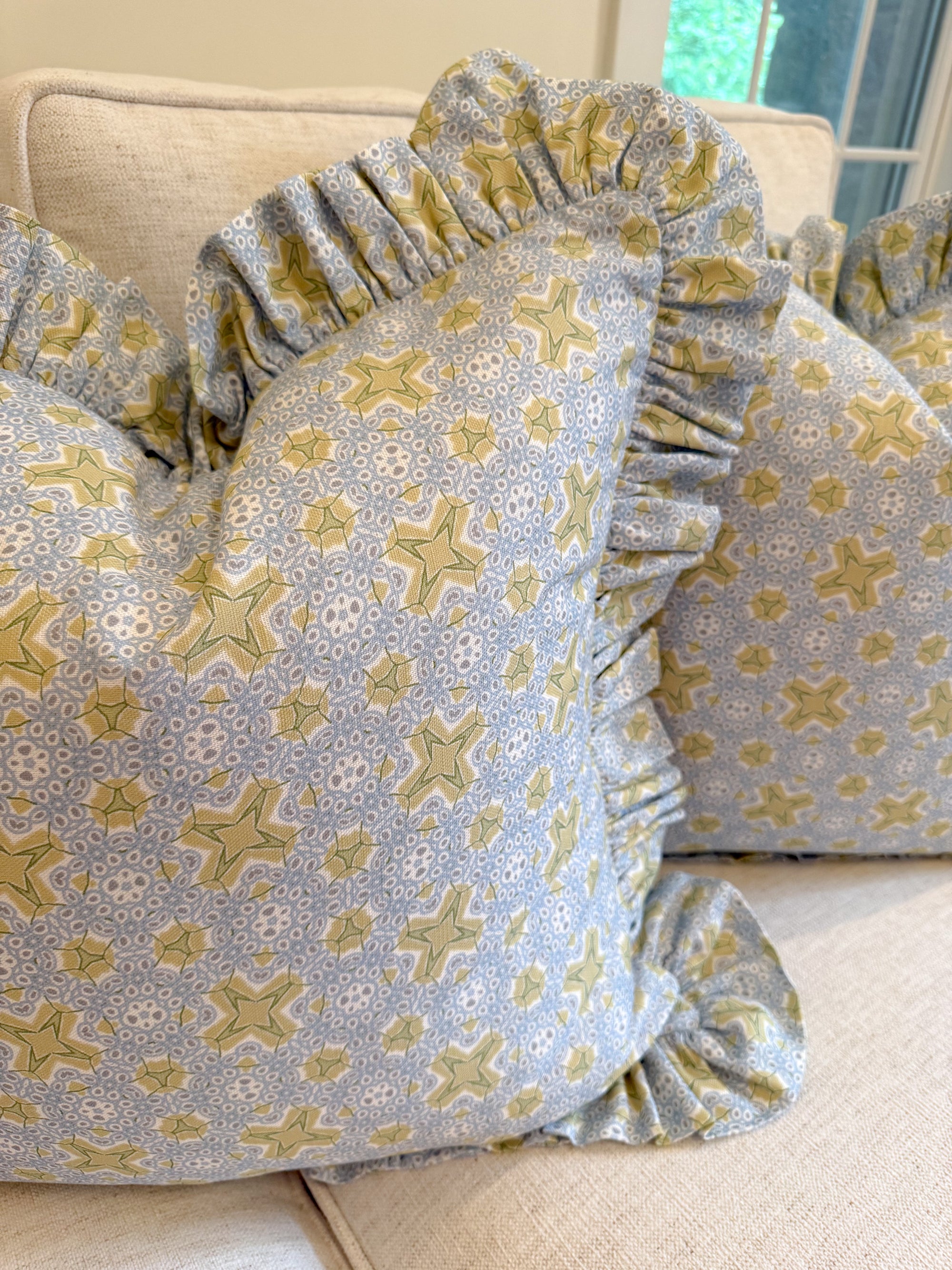 Pair of Little White House Creative Covers, double sided, ruffled edge