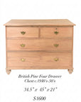 Vintage British Pine Four Drawer Dresser, Shipping TBD