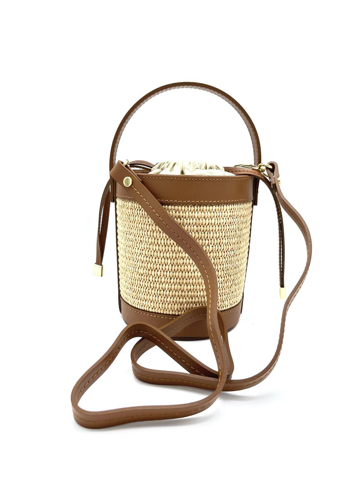 Leather and Vienna straw bag, Made in Italy, Green