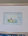 Nantucket Lighthouse Watercolor Painting with Matte Frame: Blue Stripes / 8x10 Frame