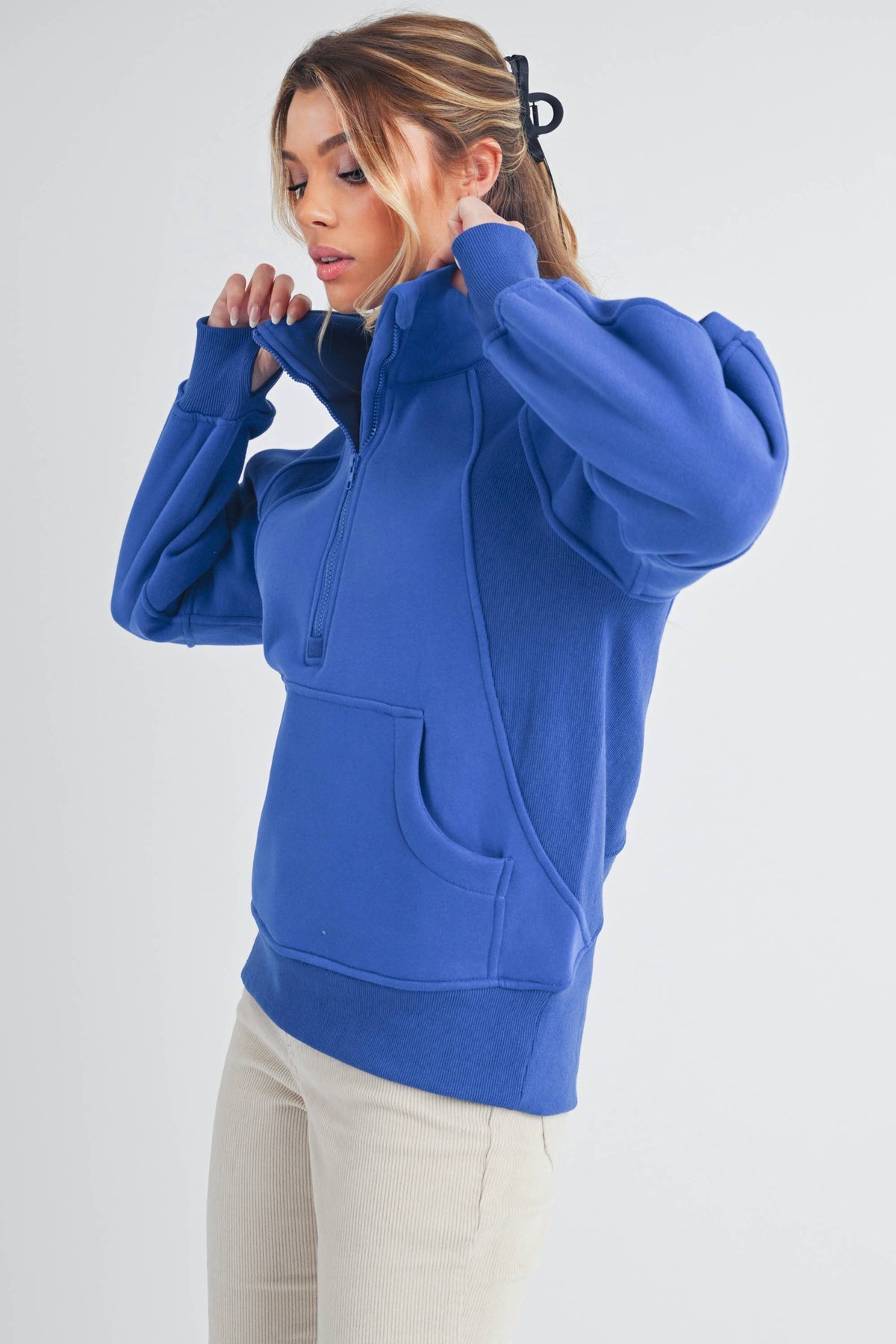 Long Dove Funnel Neck Half Zip: Cobalt