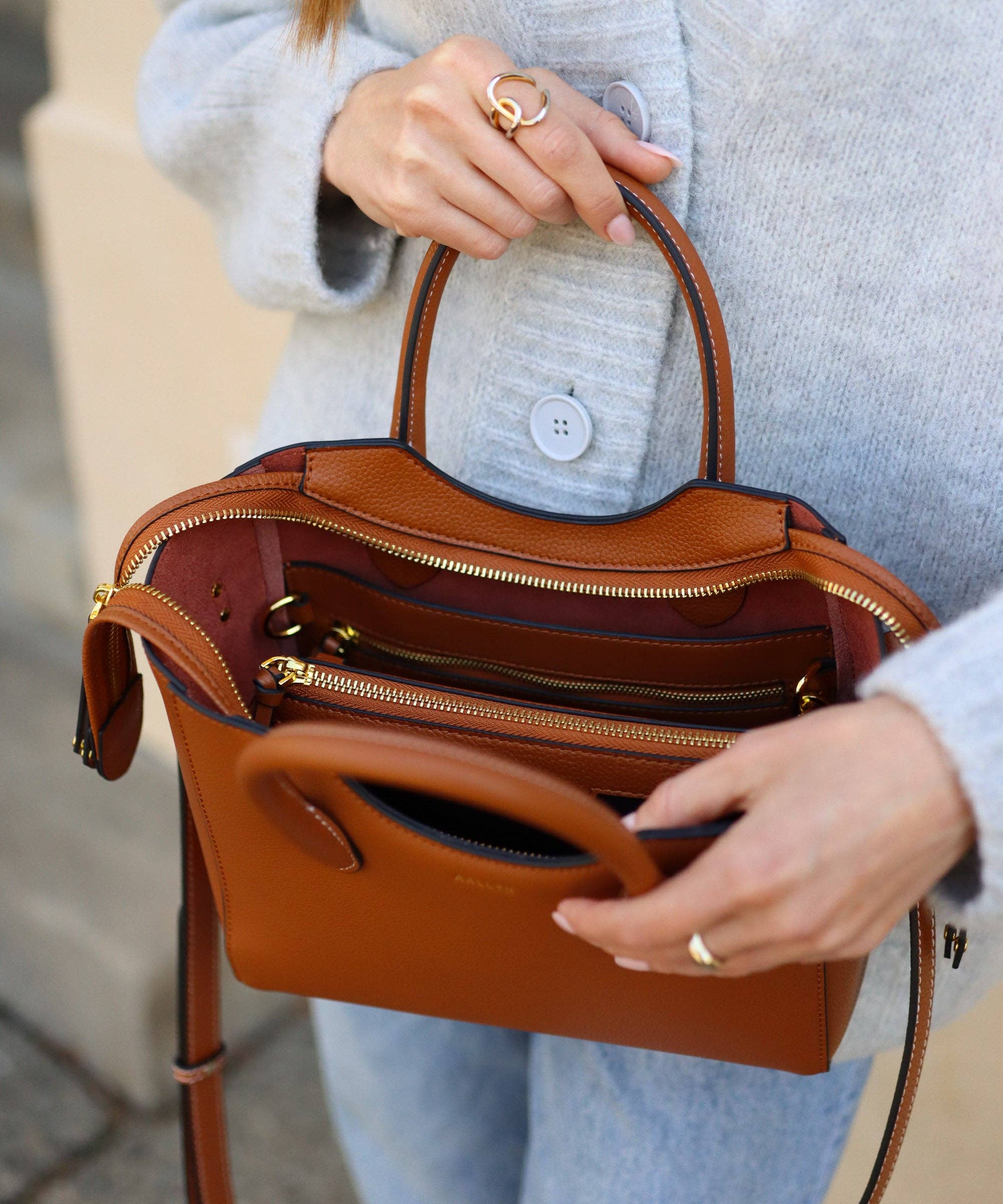 Lilly Satchel - Genuine Leather: Cognac