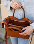 Lilly Satchel - Genuine Leather: Cognac