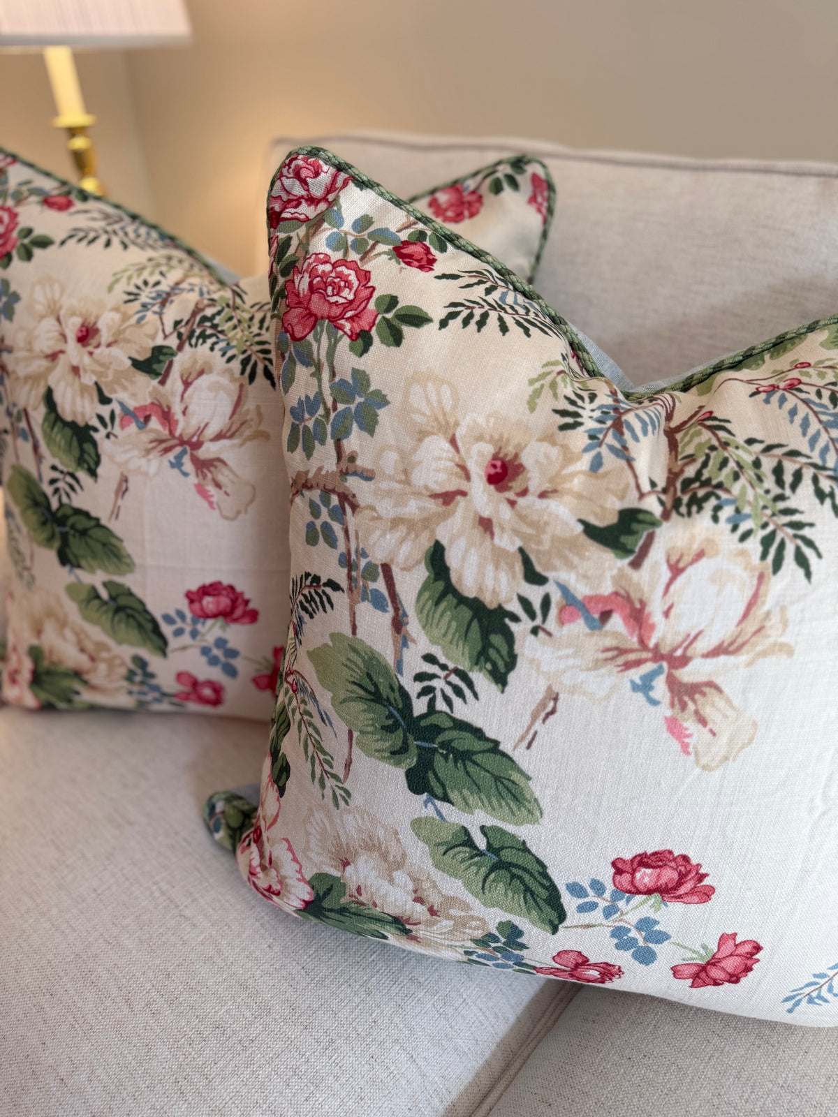 Pair of Lee Jofa Chinese Peony Covers, 22” for 24” inserts