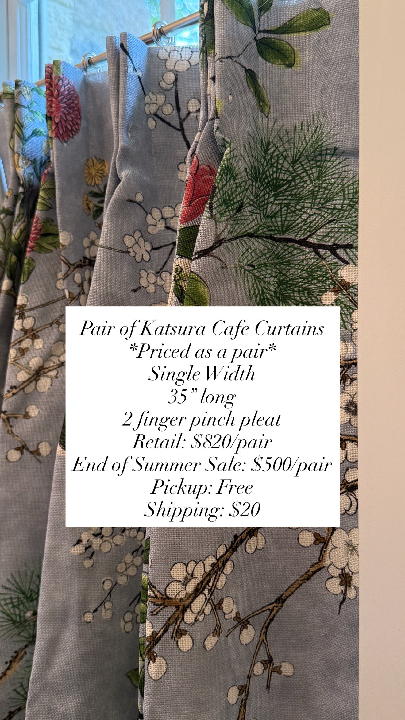 Pair of Katsura Cafe Curtains - End of Summer Sale