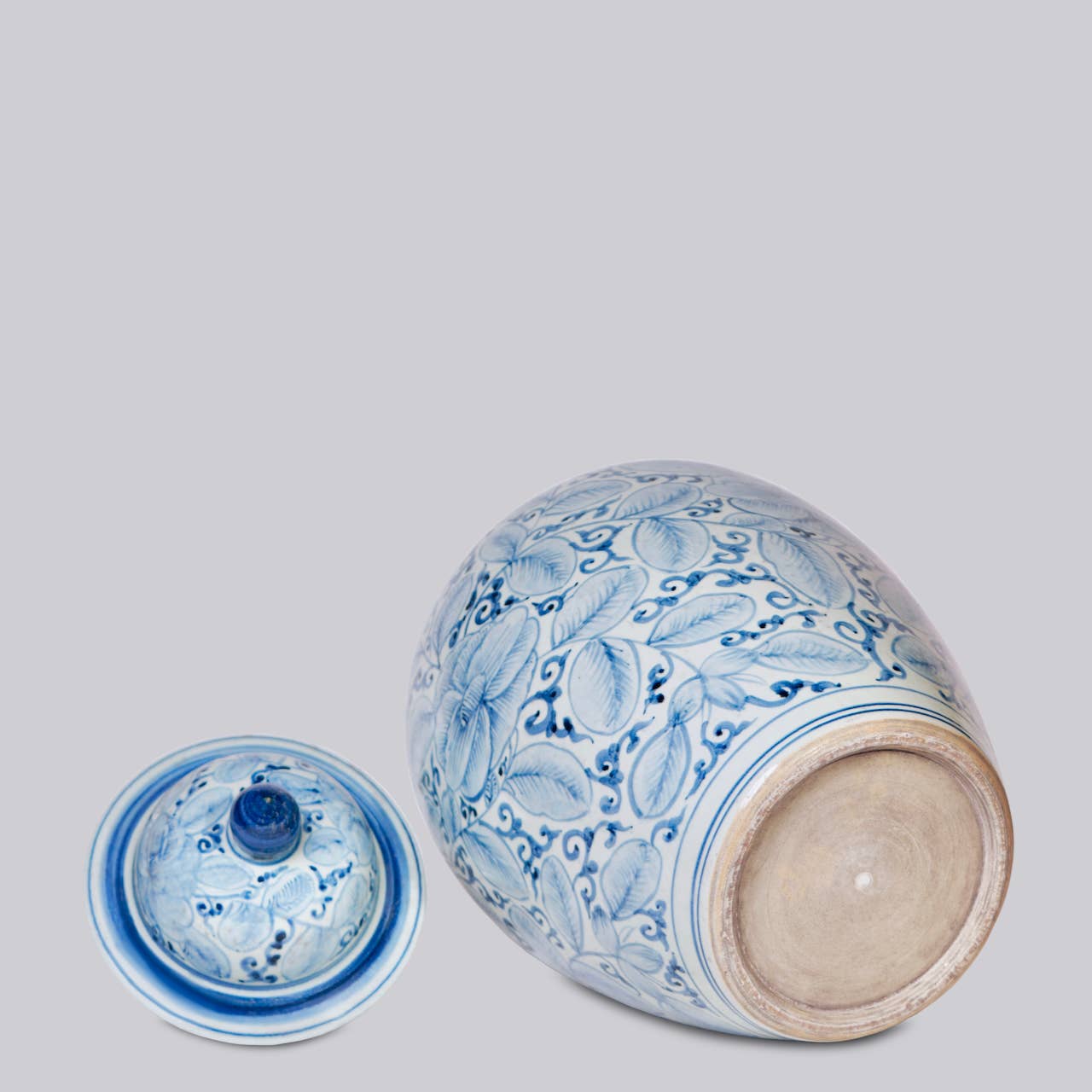 Blue and White Rustic Rose Porcelain Lidded Jar