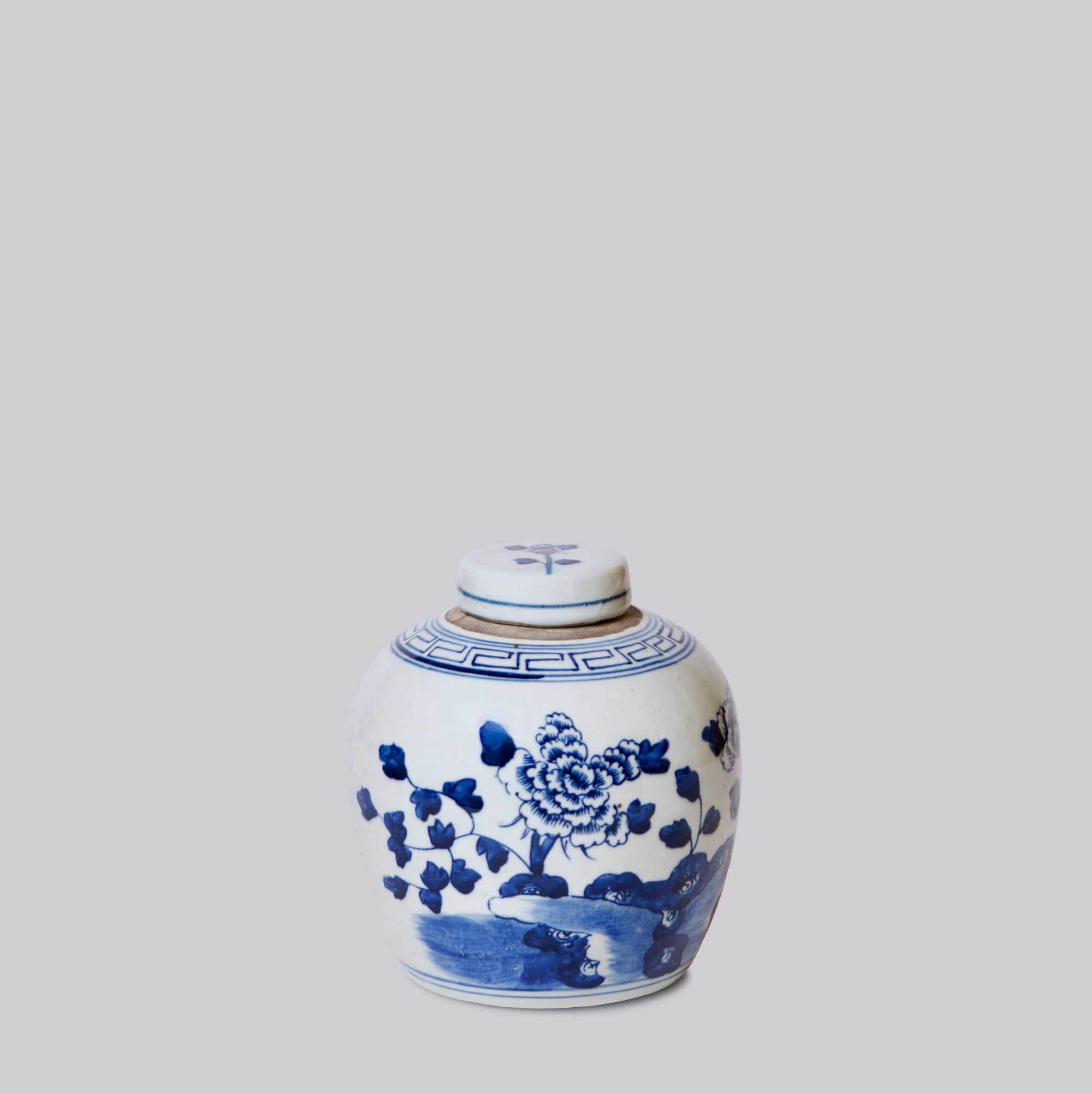 Blue and White Porcelain Peony Lidded Round Storage Jar