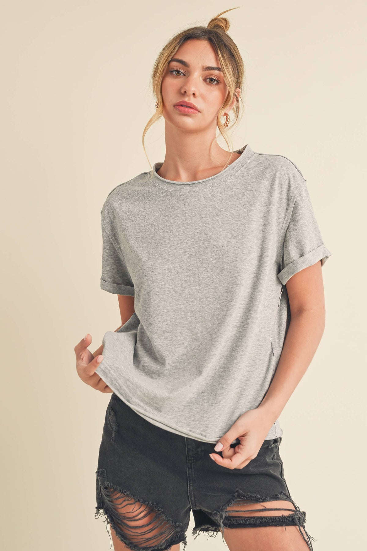 Mali Baby Tee Short Sleeve Top: Heather Grey