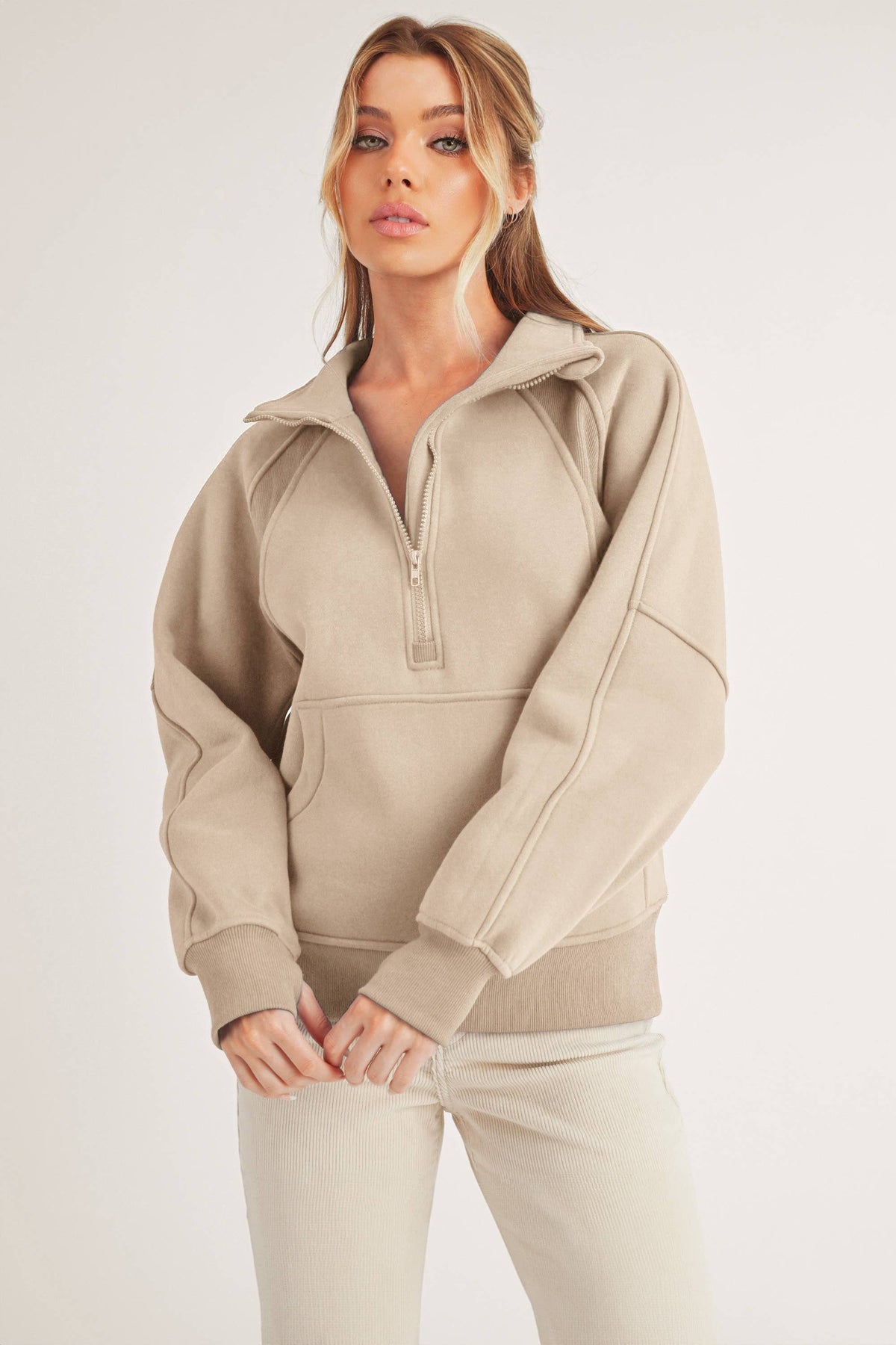 Long Dove Funnel Neck Half Zip: Oat